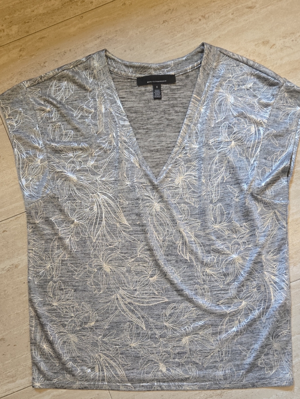 White House Black Market Heather Gray/Black Cap Sleeve Blouse